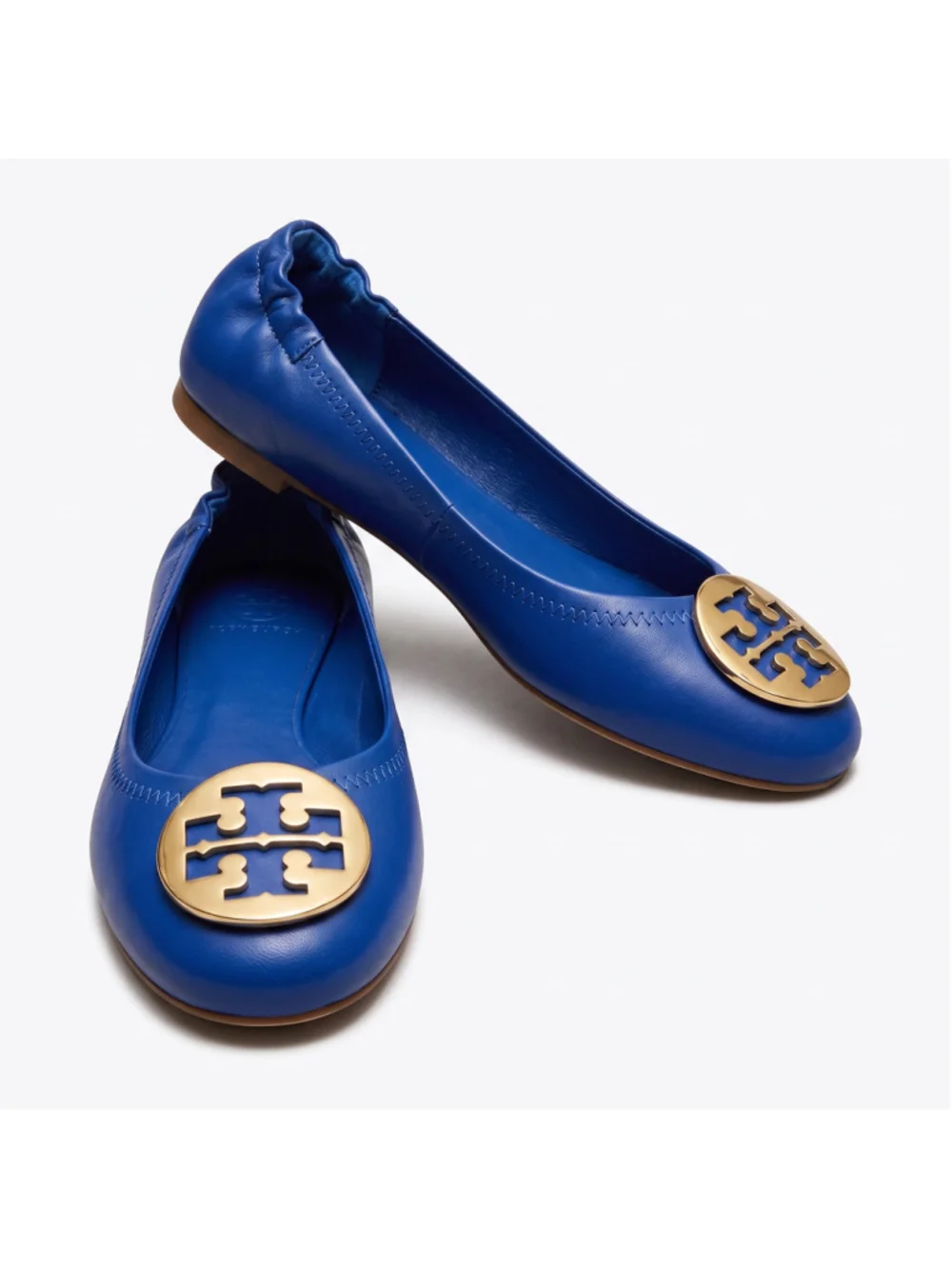 Tory Burch Blue Nile Reva Mestico Gold Logo Ballet Flats Size 9.5